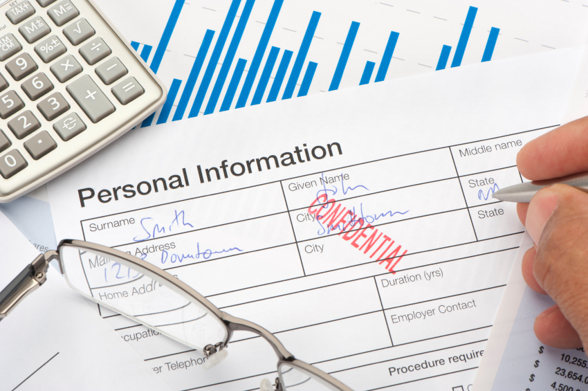 Personal information form with confidential stamp