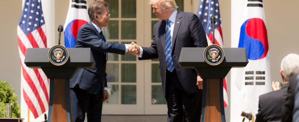 President Donald J. Trump welcomes President Moon Jae-in of the Republic of Korea to the White House