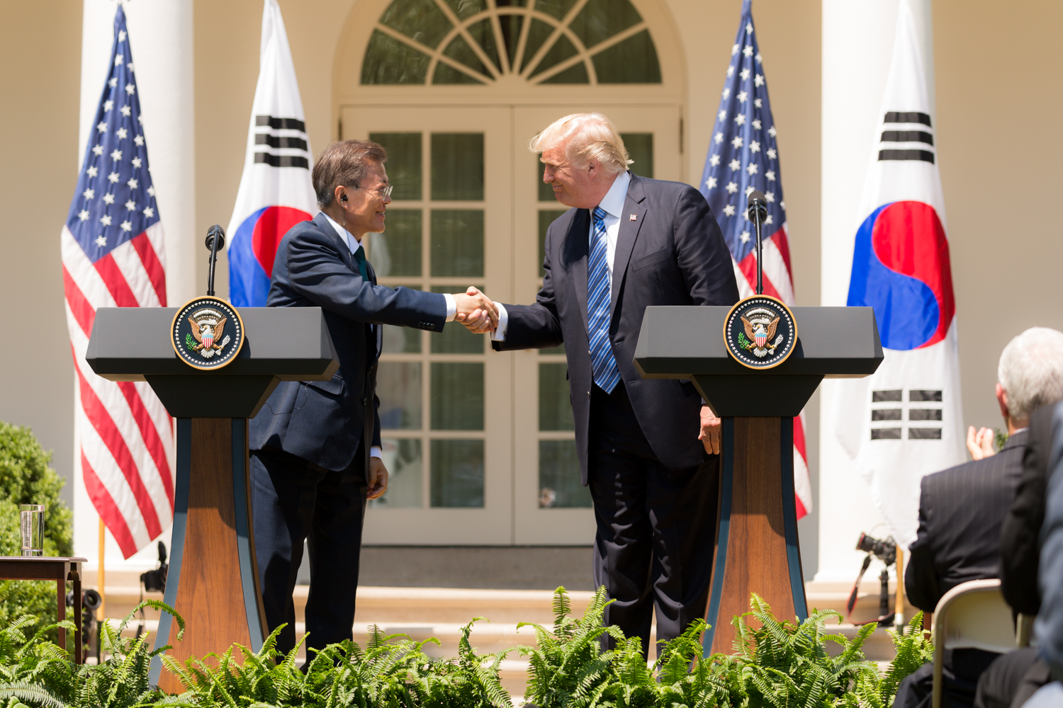 President Donald J. Trump welcomes President Moon Jae-in of the Republic of Korea to the White House