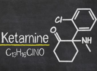 Blackboard with the chemical formula of Ketamine